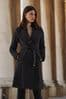 Black Lipsy Dropped Collar Belted Wrap Trench Coat, Regular