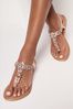 Rose Gold Lipsy Embellished Glitter Gladiator Leather Flat Sandals, Wide FIt