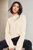 Ivory White Lipsy Cosy High Neck Rib Cable Knitted Jumper, Petite
