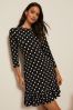 Black/White Spot Friends Like These Fit And Flare Round Neck 3/4 Sleeve Dress, Regular