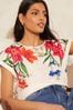 Cobalt Floral Love & Roses Roll Sleeve Round Neck T-Shirt