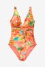 Coral Pink Floral Myleene Klass Tummy Shaping Control Plunge Swimsuit