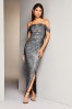 Lipsy Sequin Bardot Split Drape Maxi Dress
