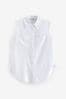 Blue/White Stripe Sleeveless Ruched Side Linen Blend Shirt, Regular