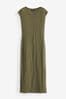 Khaki Green Short Sleeve Textured Column Jersey Dress
