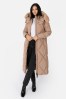 Black Longline Padded Coat with Faux Fur Trim Removable Hood, Curve