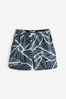 Navy Blue Shark Printed Swim Shorts