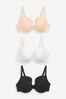 Navy Blue/Pink/White DD+ Cotton Blend Bras 3 Pack, Pad Full Cup