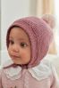 Pink Knitted Baby Bonnet Hat (0mths-2yrs)