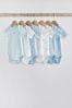 Blue/White Elephant Short Sleeve Baby Bodysuits, 4 Pack