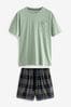 Pale Green/Navy Blue Check Motionflex Cosy Short Pyjamas Set