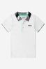 Baby Boys Cotton Pique Logo Print Polo Shirt in White