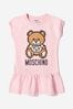 Girls Cotton Teddy Toy Logo Dress in Pink