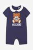 Baby Unisex Cotton Teddy Toy Romper In A Gift Box in Navy