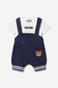 Baby Unisex Cotton T-Shirt And Dungarees Set in Navy