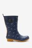 Navy Blue FatFace Womens Mid Height Printed Wellies