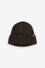 Black Textured Fleece Lined Beanie Hat