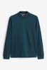 Teal Blue Oxford Long Sleeve Pique Polo Shirt