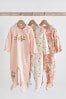Pale Pink Bunny/Floral Baby Sleepsuits 3 Pack (0-12.13mths)