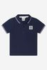 Baby Boys Cotton Pique Branded Polo Shirt in Navy