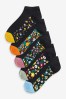 Black Patterned Footbed Trainer Socks 5 Pack