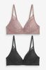 Black/Mauve Purple Lace Detail Bras 2 Pack, Pad Non Wire