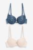 Blue/Nude Embroidered Bras 2 Pack