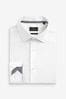 White Signature Textured Single Cuff Shirt With Trim Detail, Slim Fit