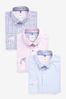 White/Blue/Pink Shirts 3 Pack, Slim Fit Single Cuff