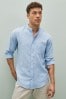 Light Blue Linen Blend Long Sleeve Shirt, Regular Fit