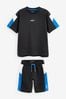 Black/Cobalt Blue Colourblock Short Sleeve T-Shirt And Shorts Set (3-16yrs)