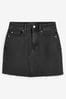 Black Denim Raw Hem Mini Skirt, Regular