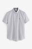 White Short Sleeve Stretch Oxford Shirt, Slim