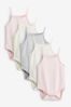 Pink/Grey 5 Pack Strappy Pointelle Vest Baby Bodysuit