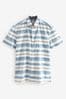 Blue Linen Blend Short Sleeve Stripe Shirt