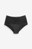 Black Tummy Control Ruched High Waist Bikini Bottoms, Brazilian Briefs