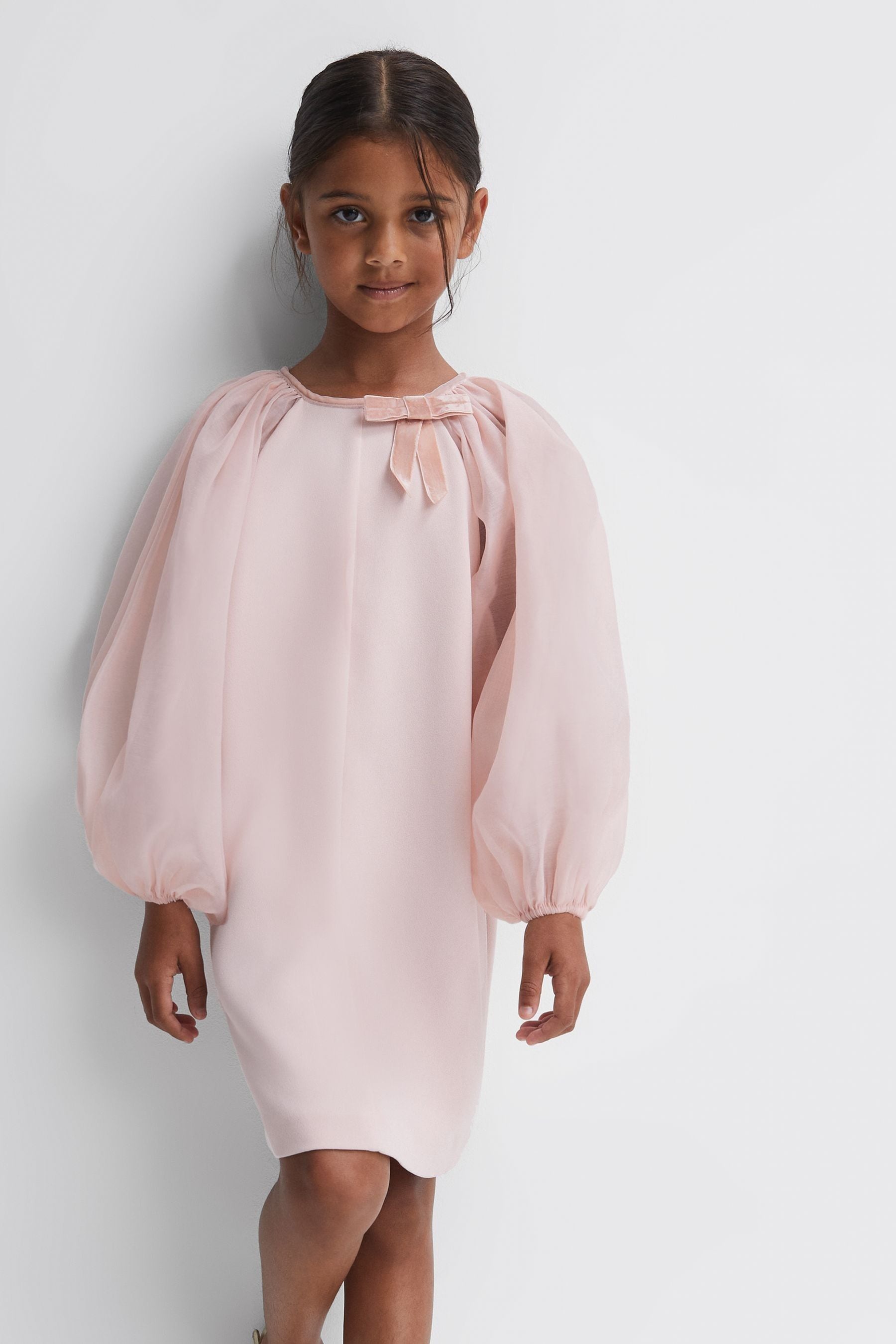 Reiss Kids' Lauren - Pink Senior Blouson Sleeve Bow Dress, Uk 9-10 Yrs