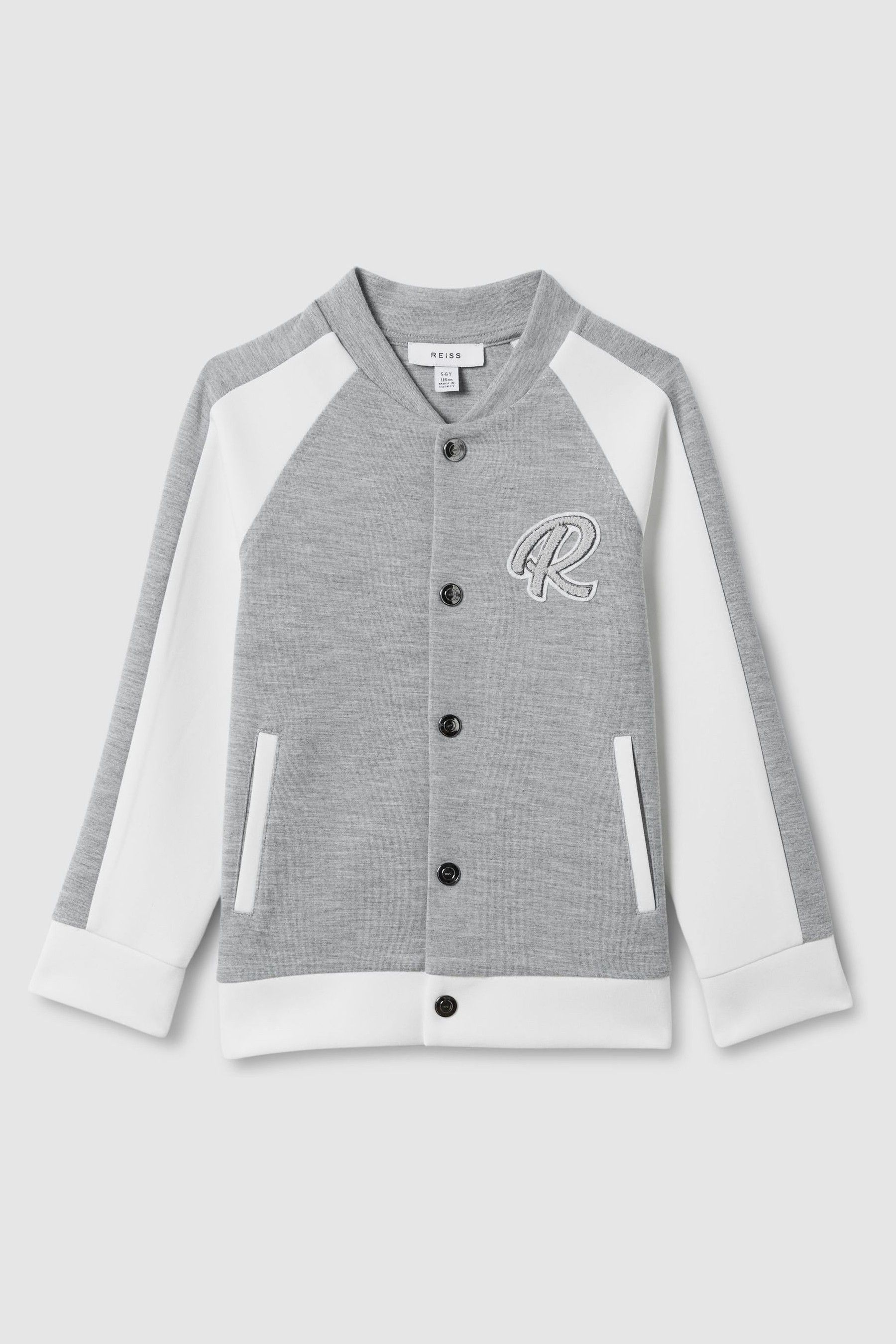 Reiss Pelham - Soft Grey/white Teen Jersey Varsity Jacket, Uk 13-14 Yrs