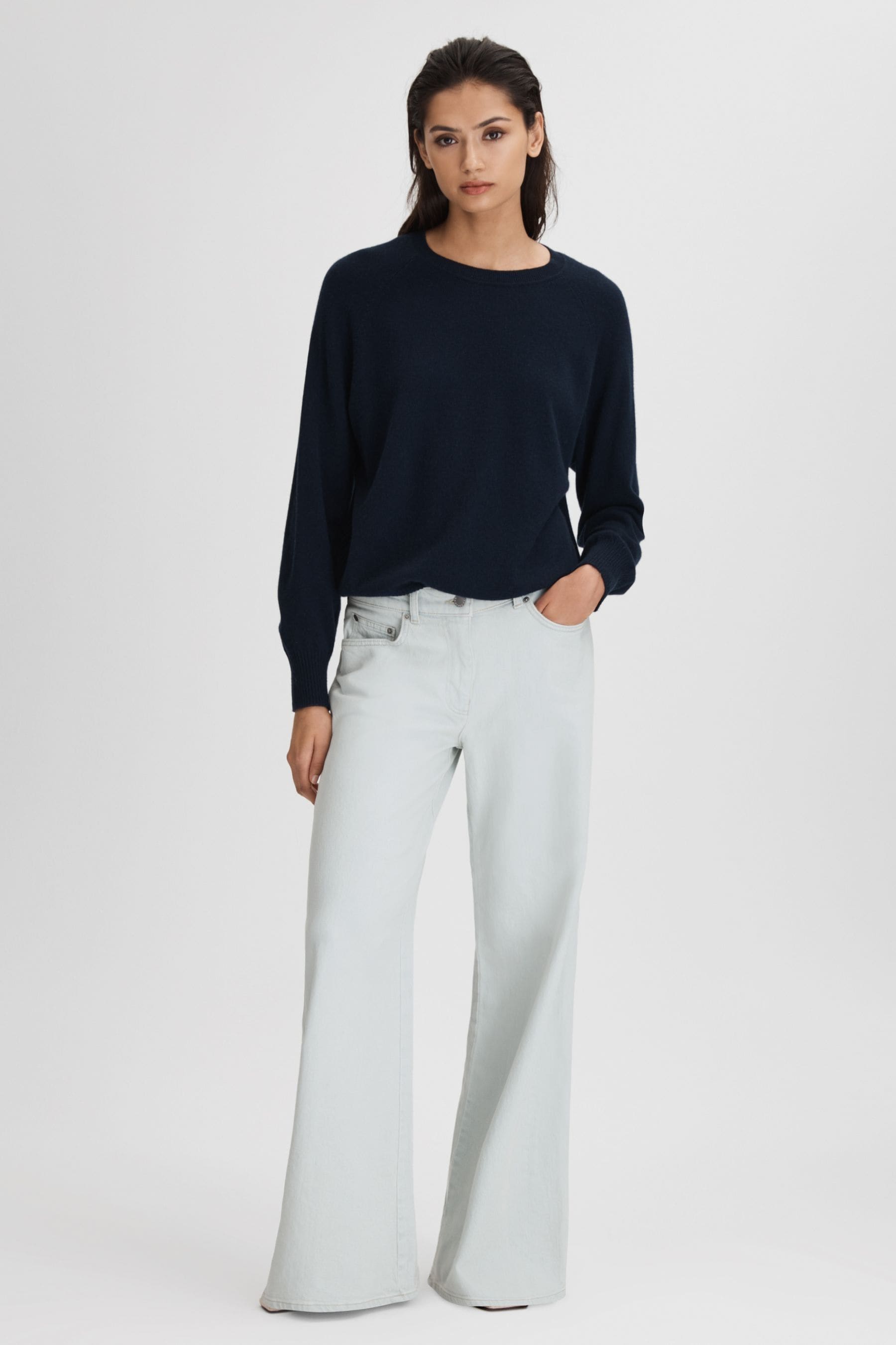 Reiss Maize Side Detail High Rise Flare Jeans In Light Blue