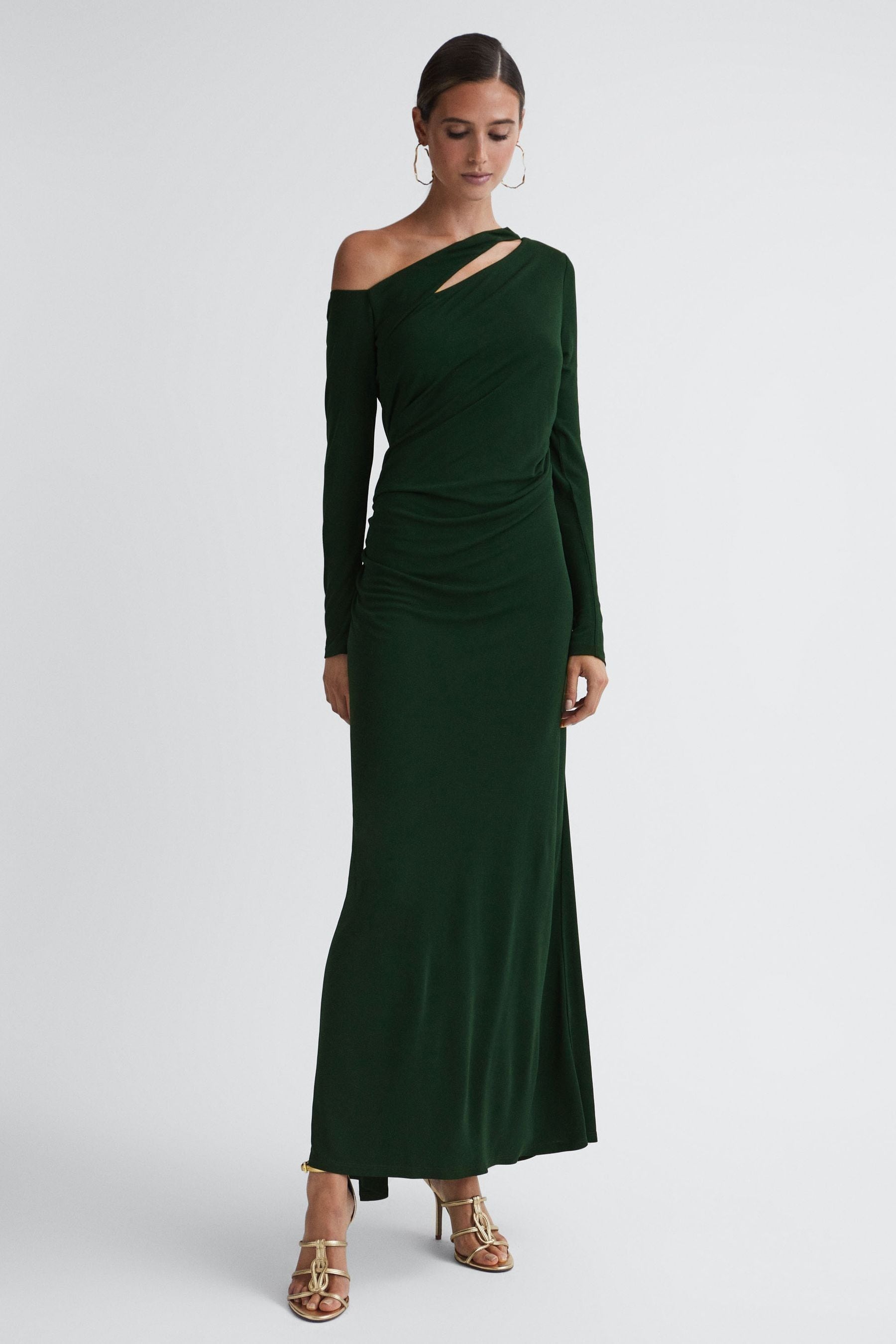 Reiss Delphine - Green Off-the-shoulder Cut-out Maxi Dress, Us 8