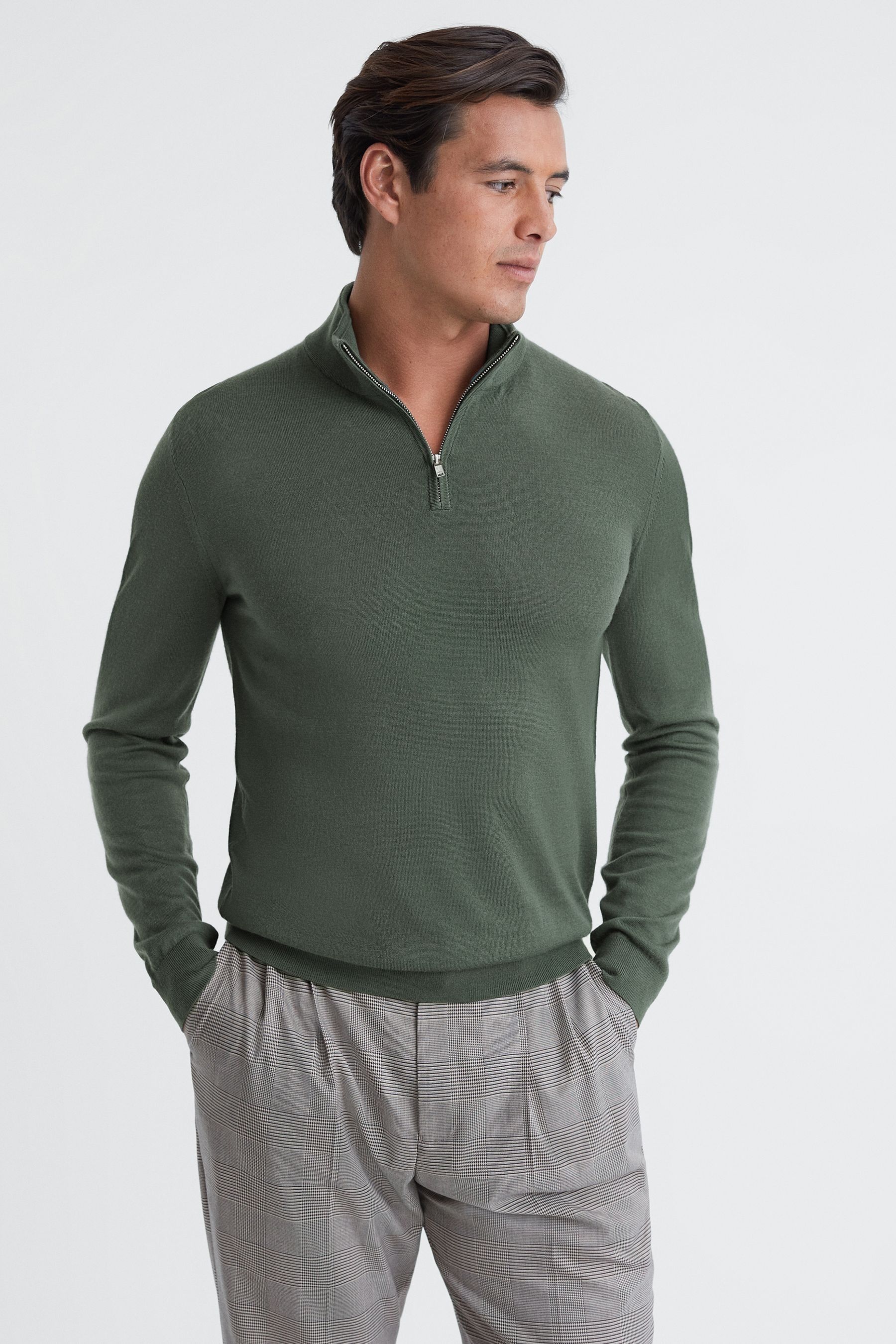 Reiss Mens Ivy Green Blackhall Half-zip Regular-fit Wool Jumper In Ivy Green