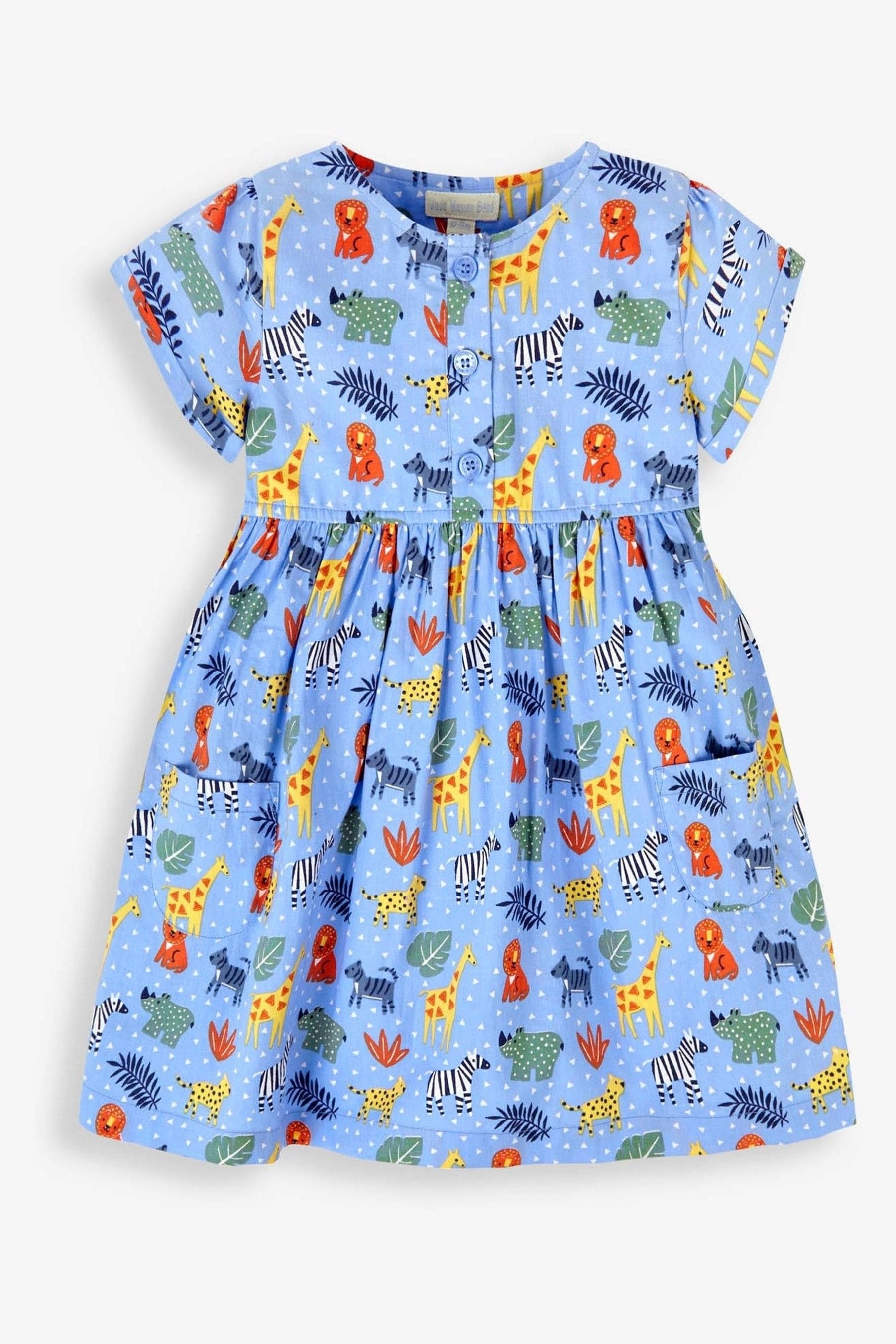 Girls Jojo Maman Bebe Blue Safari Print With Pet In Pocket Button Front  Dress - Blue Reviews | Next Reviews | Feefo