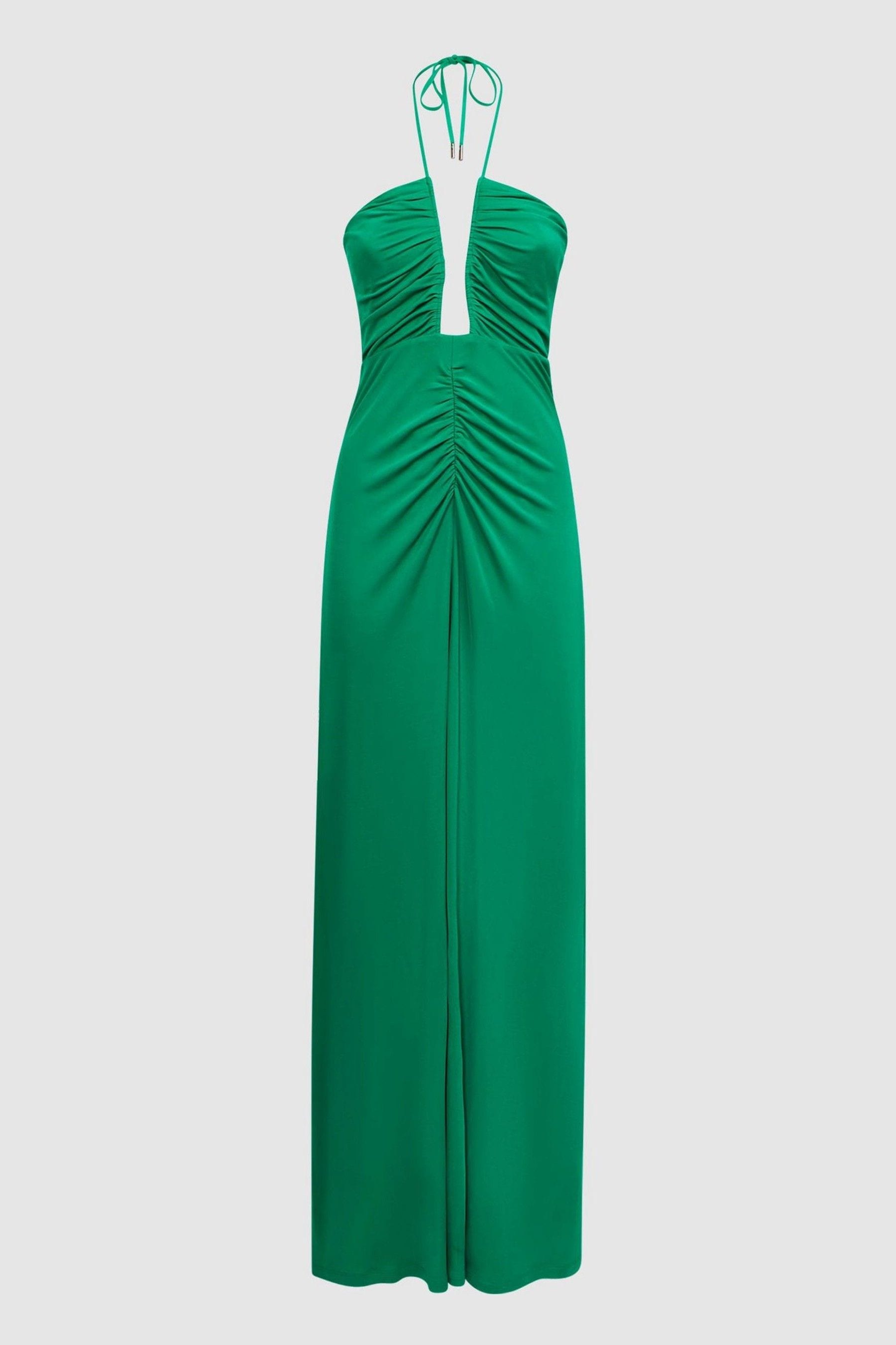 Reiss Green Plunge Halter Neck Maxi Dress, 16