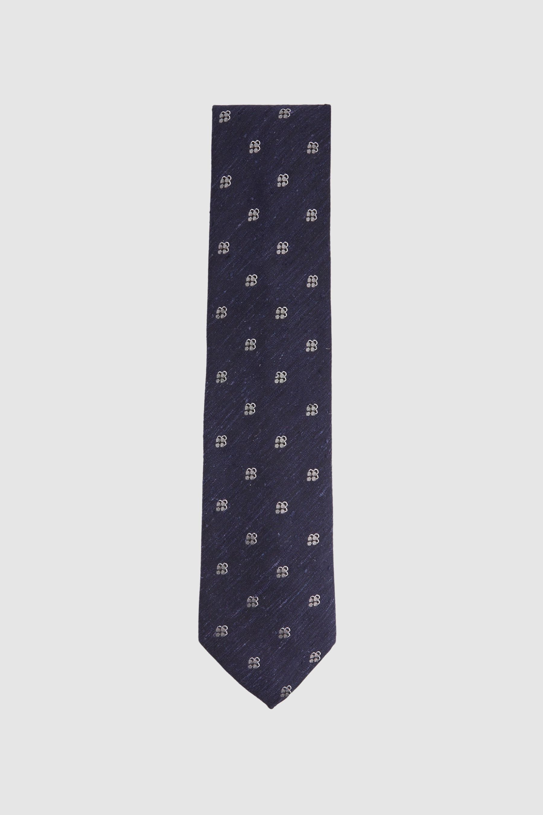 Reiss Francesco - Navy Silk Blend Textured Floral Print Tie, In Blue