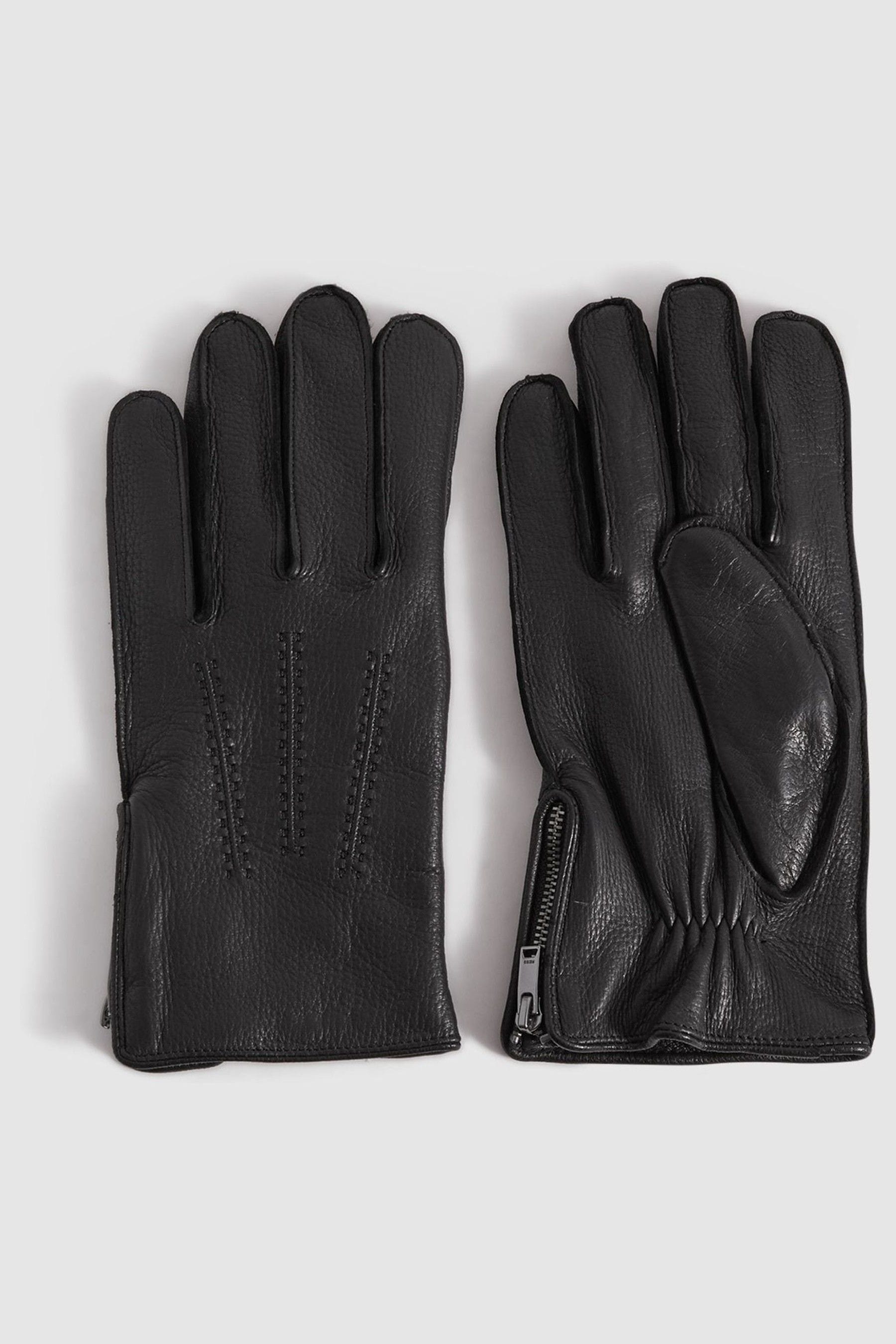 Reiss Iowa - Black Leather Gloves, S