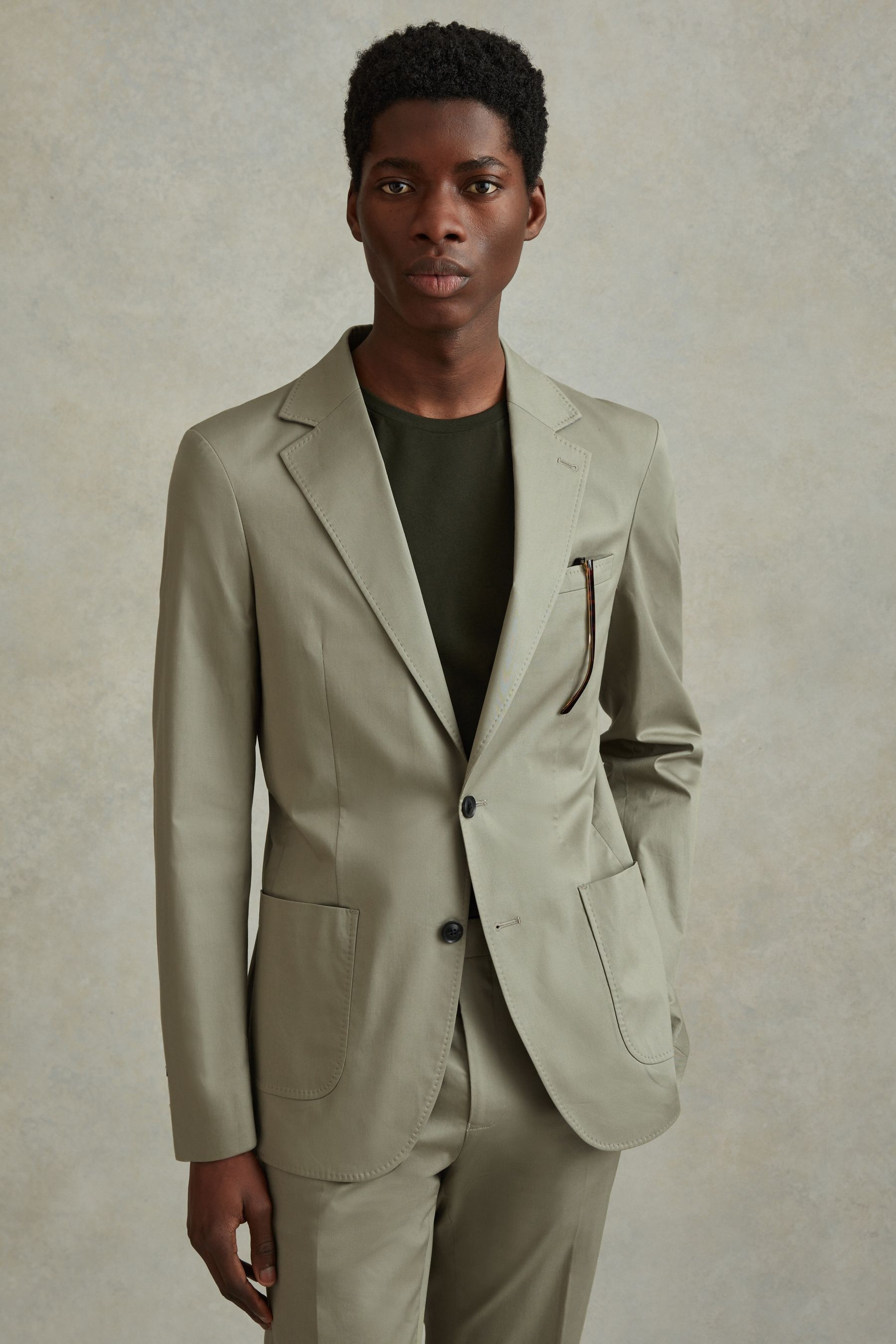 Reiss Crawford Sage Slim Fit Cotton Blend Single Breasted Blazer, 40, Camel/White