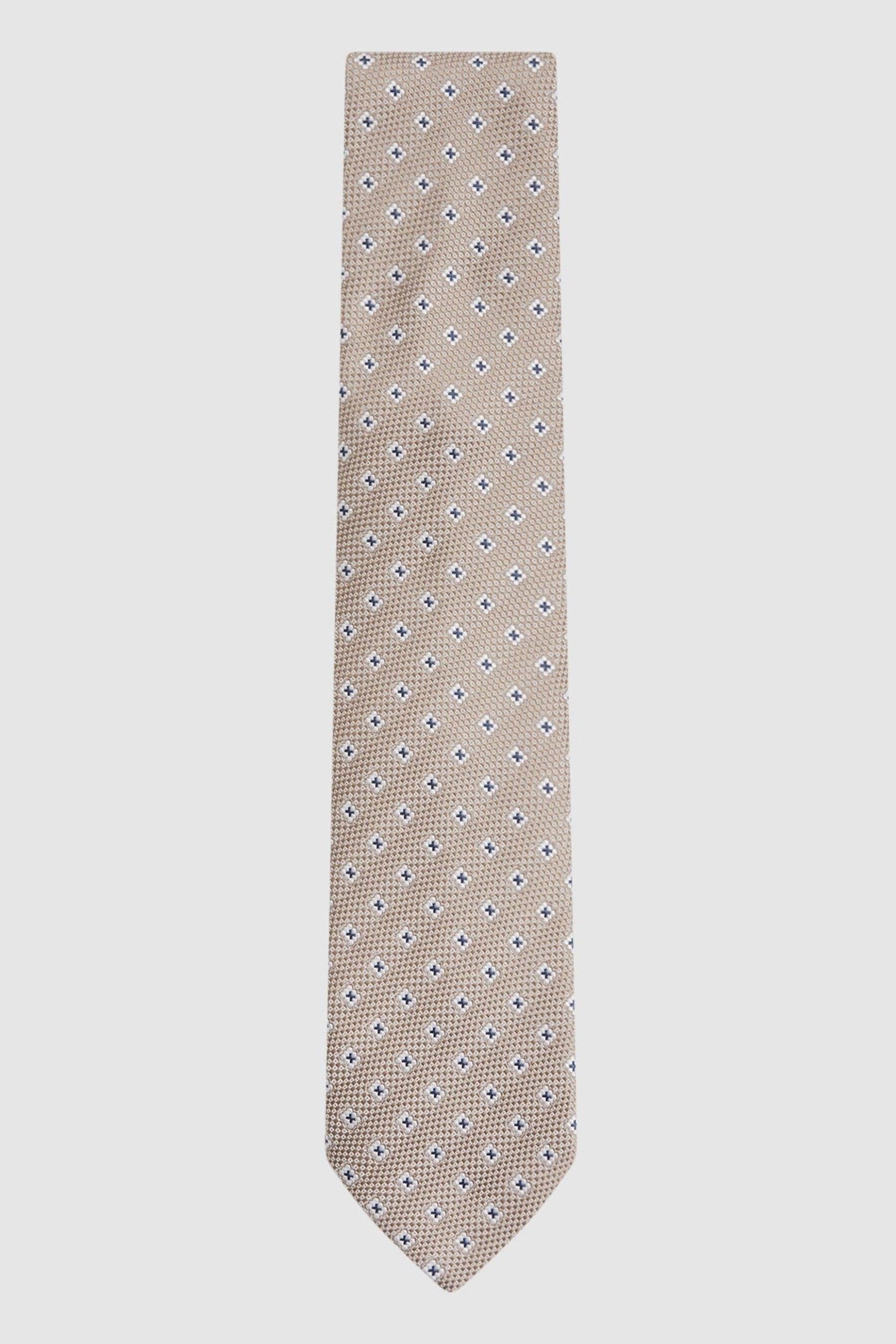 Reiss Apollinare - Oatmeal Silk Blend Floral Print Tie, In Neutral