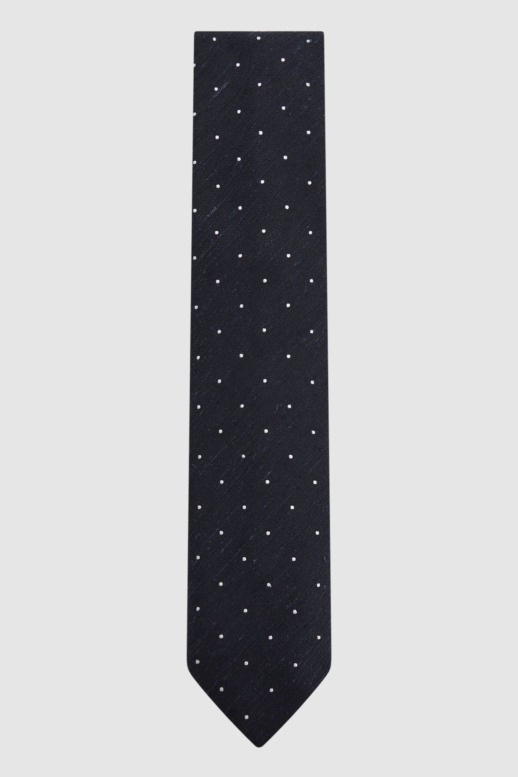 Reiss Lorenzo - Navy Silk Blend Textured Polka Dot Tie, In Blue