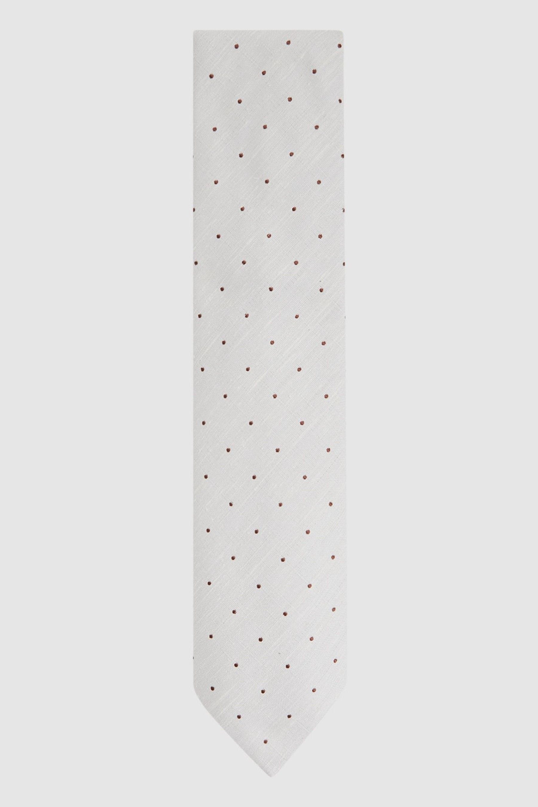 Reiss Lorenzo - Cream Silk Blend Textured Polka Dot Tie, In White