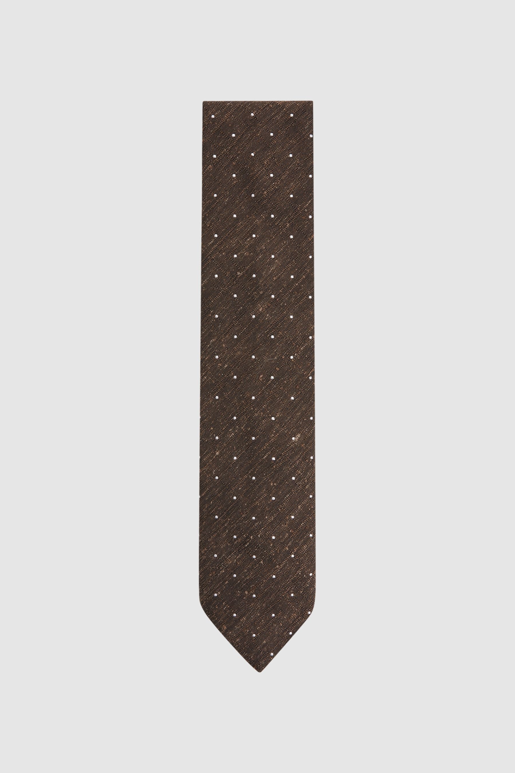 Reiss Lorenzo - Chocolate Melange Silk Blend Textured Polka Dot Tie, In Brown